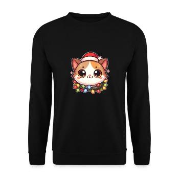 Santa Hat Christmas Fairy Lights Cat - Unisex Sweatshirt - black - Front - Alina (178cm) & Michal (187cm)