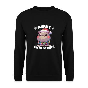 Weihnachtsmütze Weihnachten Lichterkette Hippo - Unisex Pullover - Schwarz - Vorne - Alina (178cm) & Michal (187cm)