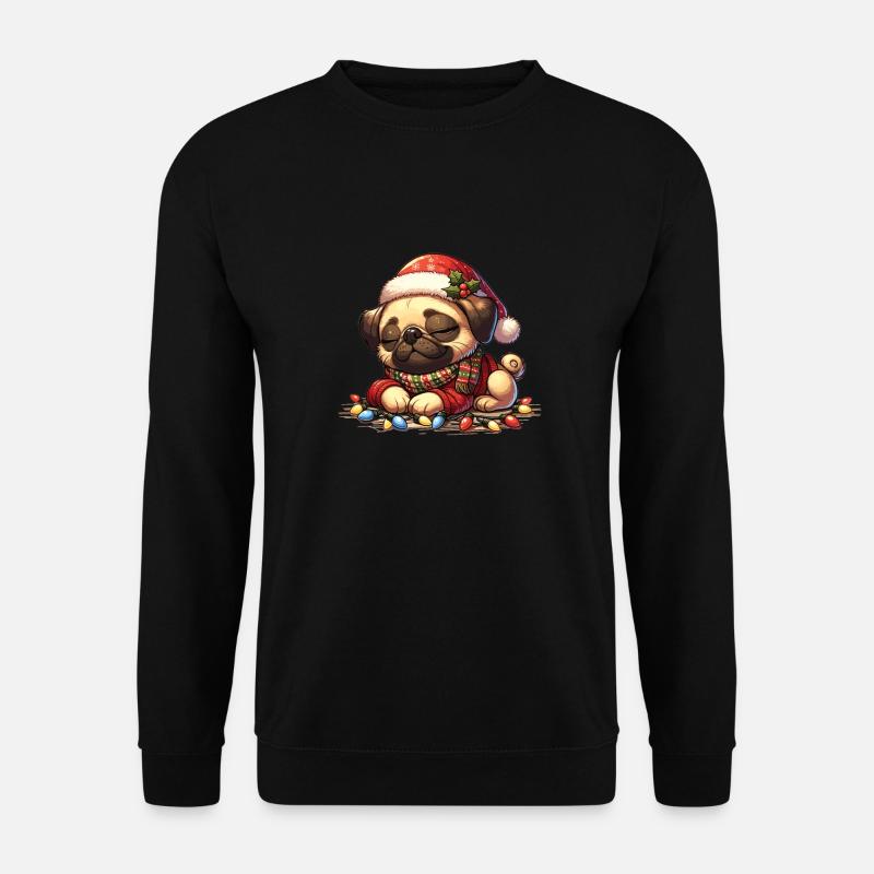 Weihnachtsmütze Weihnachten Lichterkette Mops - Unisex Pullover - Schwarz
