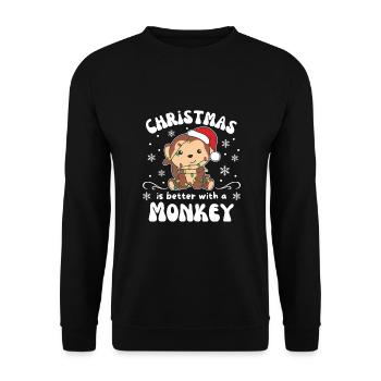 Weihnachten ist besser mit einem Affe - Unisex Pullover - Schwarz - Vorne - Alina (178cm) & Michal (187cm)