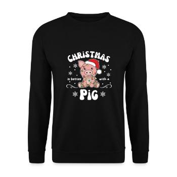 Noël, c’est mieux avec un cochon - Sweat-shirt Unisexe - noir - Devant - Alina (178cm) & Michal (187cm)