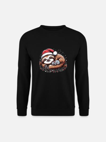 Santa Hat Christmas Sloth Mouse - Unisex Sweatshirt - black