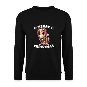 Père Noël chapeau Noël guirlandes lumineuses cheval - Sweat-shirt Unisexe - noir - Devant - Alina (178cm) & Michal (187cm)