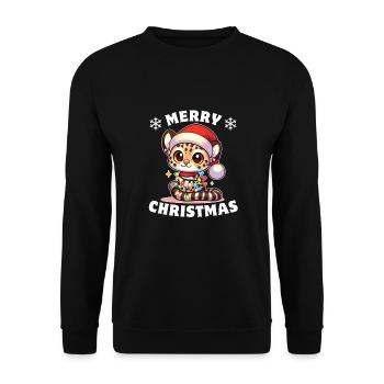 Weihnachtsmütze Weihnachten Lichterkette Ozelot - Unisex Pullover - Schwarz - Vorne - Alina (178cm) & Michal (187cm)