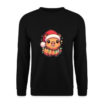 Weihnachtsmütze Weihnachten Lichterkette Capybara - Unisex Pullover - Schwarz - Vorne - Alina (178cm) & Michal (187cm)
