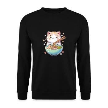 chat mignon mange des nouilles ramen chats ramen - Sweat-shirt Unisexe - noir - Devant - Alina (178cm) & Michal (187cm)