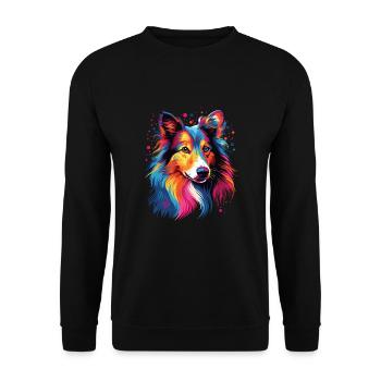 Aquarelle coloré Shetland chien de berger - Sweat-shirt Unisexe - noir - Devant - Alina (178cm) & Michal (187cm)