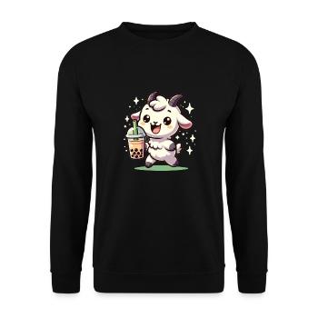 Kawaii chèvre bubble tea Boba chèvre - Sweat-shirt Unisexe - noir - Devant - Alina (178cm) & Michal (187cm)