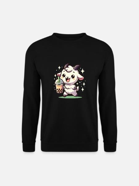 Kawaii Goat Bubble Tea Boba Goat - Unisex Sweatshirt - black