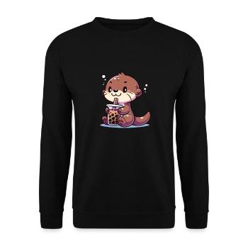 Kawaii Otter Bubble Tea Boba Otter - Unisex Pullover - Schwarz - Vorne - Alina (178cm) & Michal (187cm)