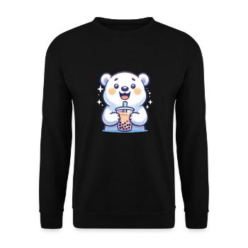 Kawaii Chamäleons Bubble Tea Boba Eisbär - Unisex Pullover - Schwarz - Vorne - Alina (178cm) & Michal (187cm)