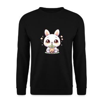 Kawaii Hasen Bubble Tea Boba Hase - Unisex Pullover - Schwarz - Vorne - Alina (178cm) & Michal (187cm)