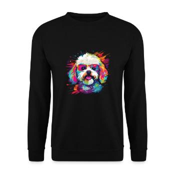 Wasserfarben Farbenfroher Bichon Frise - Unisex Pullover - Schwarz - Vorne - Alina (178cm) & Michal (187cm)