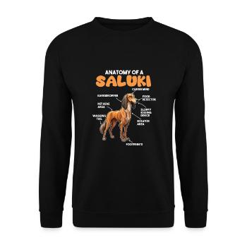 Dog Explanation Anatomy of a Saluki - Unisex Sweatshirt - black - Front - Alina (178cm) & Michal (187cm)