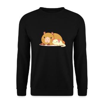 Süßes dickes Axolotl mit Capybara - Unisex Pullover - Schwarz - Vorne - Alina (178cm) & Michal (187cm)