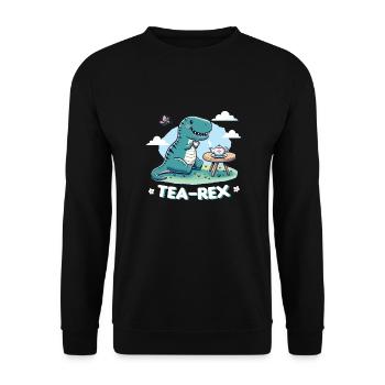 Kawaii Tea Rex T-Trex Tea Pun - Unisex Sweatshirt - black - Front - Alina (178cm) & Michal (187cm)