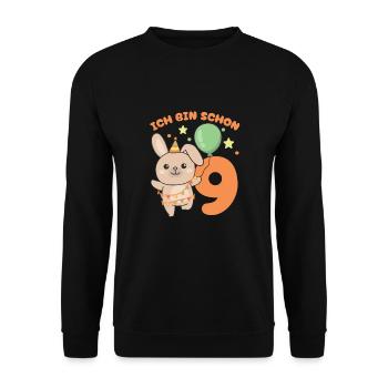 Ich bin schon 9 Hasen Geburtstags Kinder - Unisex Pullover - Schwarz - Vorne - Alina (178cm) & Michal (187cm)