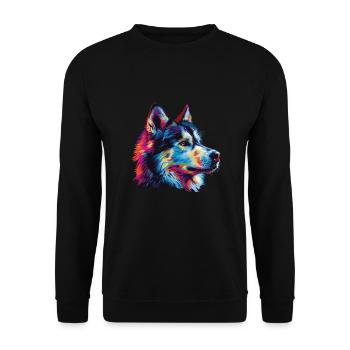 Aquarelle colorée Malamute d’Alaska - Sweat-shirt Unisexe - noir - Devant - Alina (178cm) & Michal (187cm)