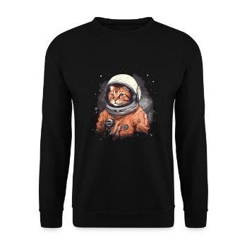 rote Katze im Astronautenanzug im Weltall - Unisex Pullover - Schwarz - Vorne - Alina (178cm) & Michal (187cm)