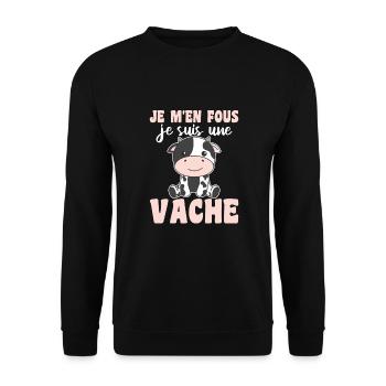 Je m’en fous je suis une vache - sweet cow - Sweat-shirt Unisexe - noir - Devant - Alina (178cm) & Michal (187cm)
