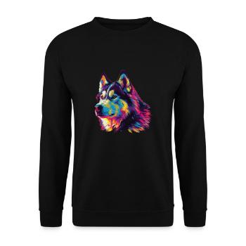 Aquarelle colorée Malamute d’Alaska - Sweat-shirt Unisexe - noir - Devant - Alina (178cm) & Michal (187cm)