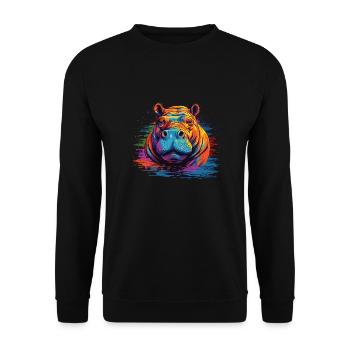 Watercolor Colorful Hippo Colorful Animals - Unisex Sweatshirt - black - Front - Alina (178cm) & Michal (187cm)