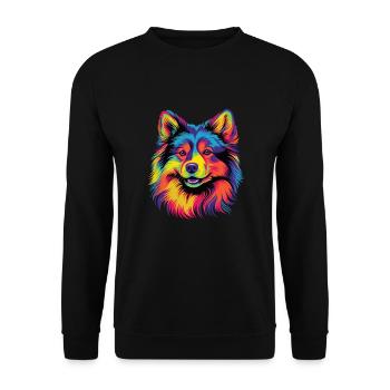 Wasserfarben Farbenfroher Finnischer Lapphund - Unisex Pullover - Schwarz - Vorne - Alina (178cm) & Michal (187cm)