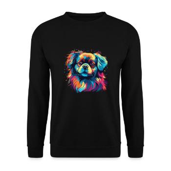 Aquarelle colorée épagneul tibétain - Sweat-shirt Unisexe - noir - Devant - Alina (178cm) & Michal (187cm)