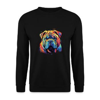 Wasserfarben Farbenfroher Chinese Shar Pei - Unisex Pullover - Schwarz - Vorne - Alina (178cm) & Michal (187cm)