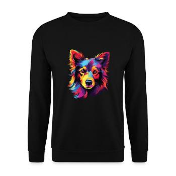 Wasserfarben Farbenfroher Islandhund - Unisex Pullover - Schwarz - Vorne - Alina (178cm) & Michal (187cm)