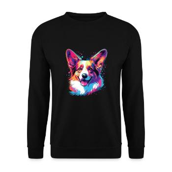 Aquarelle colorée Pembroke Welsh Corgi - Sweat-shirt Unisexe - noir - Devant - Alina (178cm) & Michal (187cm)