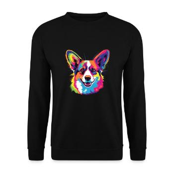 Aquarelle colorée Pembroke Welsh Corgi - Sweat-shirt Unisexe - noir - Devant - Alina (178cm) & Michal (187cm)