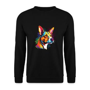 Wasserfarben Farbenfroher Basenji - Unisex Pullover - Schwarz - Vorne - Alina (178cm) & Michal (187cm)