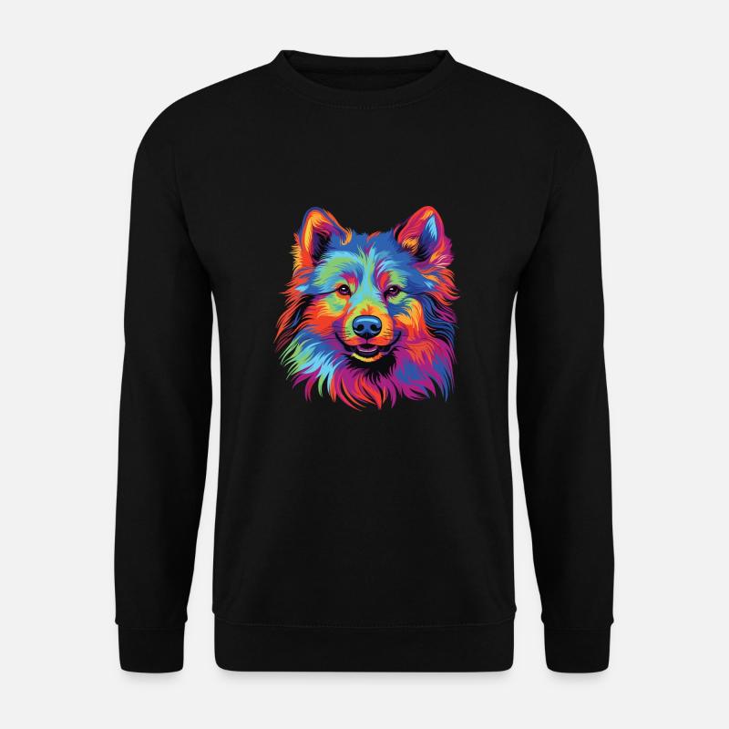 Wasserfarben Farbenfroher Finnischer Lapphund - Unisex Pullover - Schwarz