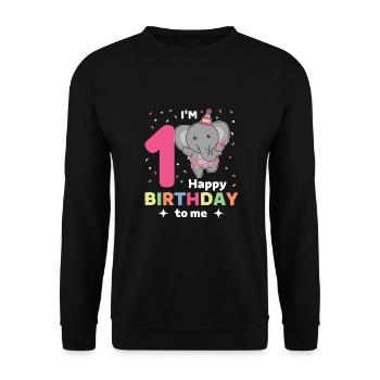 Elephant for 1st birthday for children one year old - Unisex Sweatshirt - black - Front - Alina (178cm) & Michal (187cm)