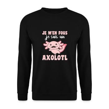 Je m’en fous je suis un axolotl - sweet axolotl - Sweat-shirt Unisexe - noir - Devant - Alina (178cm) & Michal (187cm)