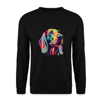 Wasserfarben Farbenfroher Finnischer Laufhund - Unisex Pullover - Schwarz - Vorne - Alina (178cm) & Michal (187cm)