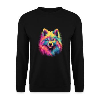Aquarelle colorée Japon Spitz - Sweat-shirt Unisexe - noir - Devant - Alina (178cm) & Michal (187cm)