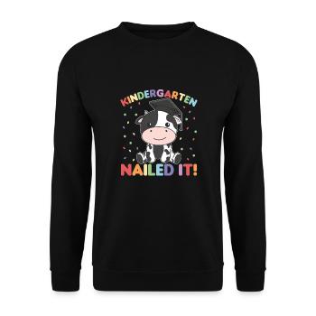 Kids Kindergarten nailed it Kuh Graduation - Unisex Pullover - Schwarz - Vorne - Alina (178cm) & Michal (187cm)