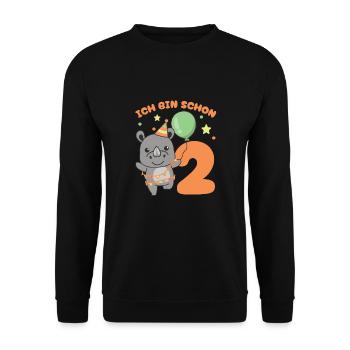Ich bin schon 2 Nashörner Geburtstags Kinder - Unisex Pullover - Schwarz - Vorne - Alina (178cm) & Michal (187cm)