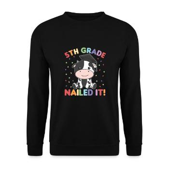 Kids 5th Grade nailed it Cow Graduation - Unisex Sweatshirt - black - Front - Alina (178cm) & Michal (187cm)