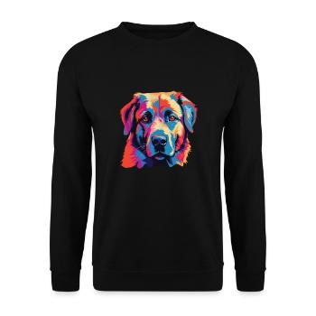 Wasserfarben Farbenfroher Anatolischer Hirtenhund - Unisex Pullover - Schwarz - Vorne - Alina (178cm) & Michal (187cm)