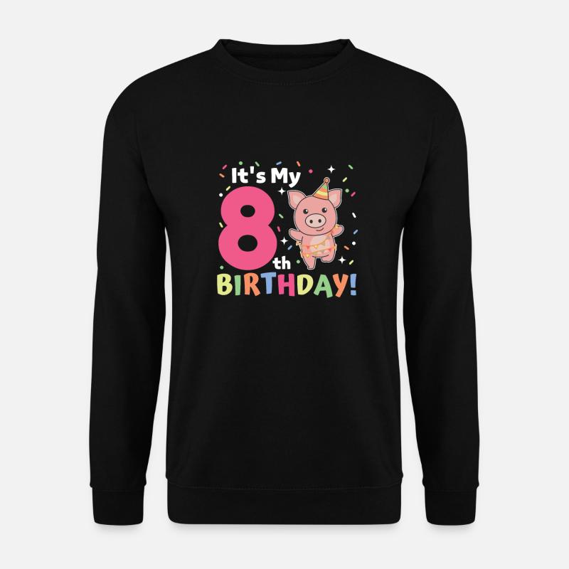 Schwein zum 8. Geburtstag Kinder acht Jahre alt - Unisex Pullover - Schwarz