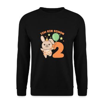 Ich bin schon 2 Hasen Geburtstags Kinder - Unisex Pullover - Schwarz - Vorne - Alina (178cm) & Michal (187cm)