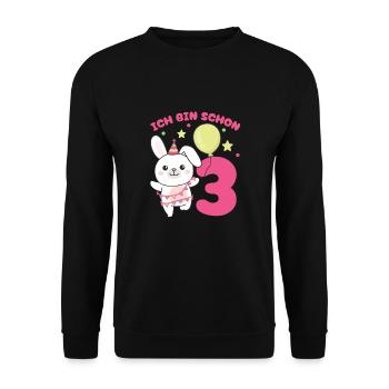 Ich bin schon 3 Hasen Geburtstags Kinder - Unisex Pullover - Schwarz - Vorne - Alina (178cm) & Michal (187cm)