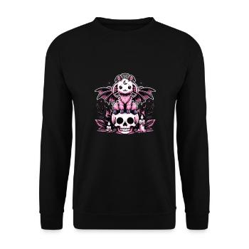 Kawaii Pastel Goth Cute Creepy Ziege Fledermaus - Unisex Pullover - Schwarz - Vorne - Alina (178cm) & Michal (187cm)