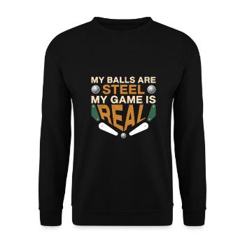My Balls Are Steel My Game Is Real Pinball Machine - Unisex Sweatshirt - black - Front - Alina (178cm) & Michal (187cm)