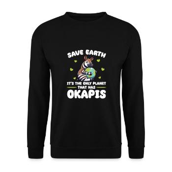 Ist der einzige Planet mit Okapis Earth Day - Unisex Pullover - Schwarz - Vorne - Alina (178cm) & Michal (187cm)