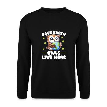 Sauvons la Terre Les hiboux vivent ici Jour de la Terre - Sweat-shirt Unisexe - noir - Devant - Alina (178cm) & Michal (187cm)
