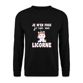 Je m'en fous je suis une licorne - süßes Einhorn - Unisex Pullover - Schwarz - Vorne - Alina (178cm) & Michal (187cm)